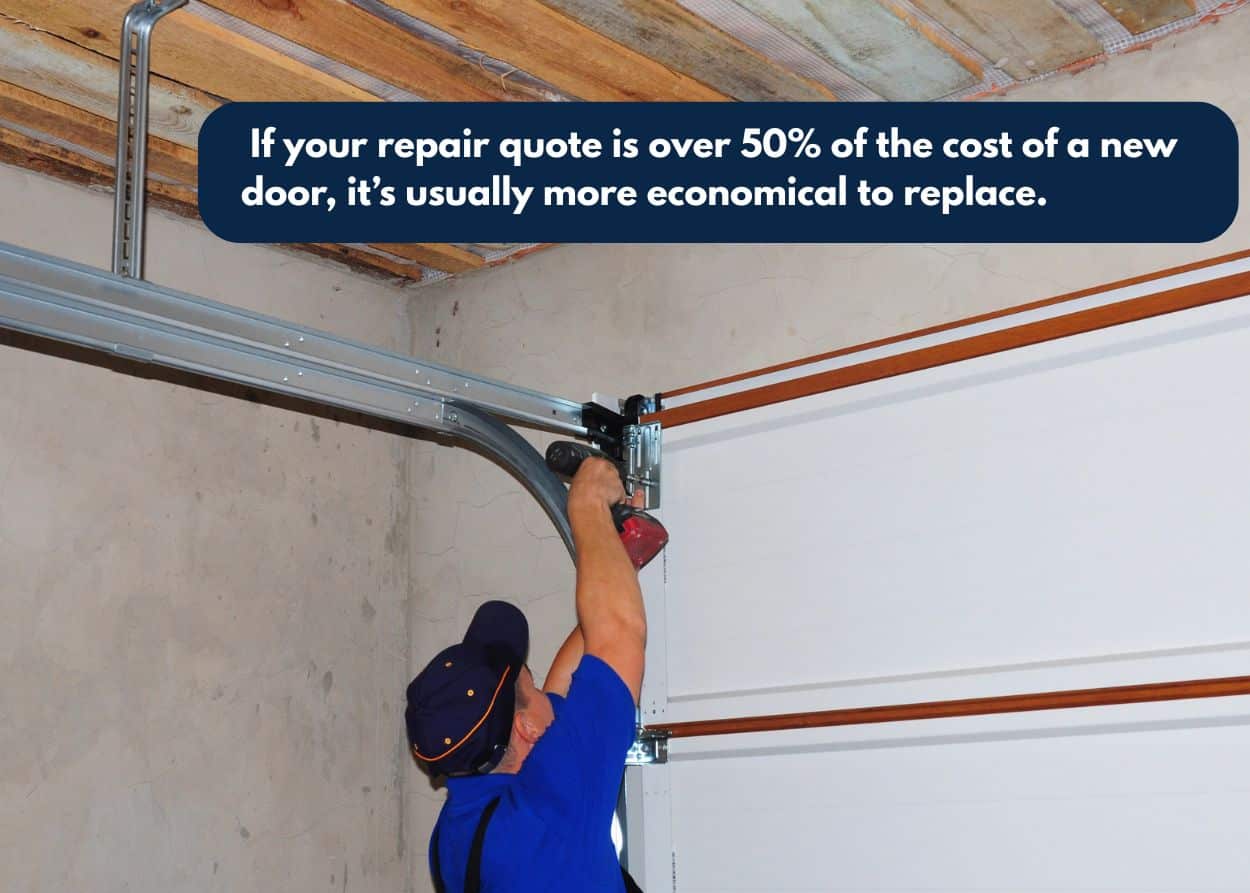 If your repair quote is over 50% of the cost of a new door, it’s usually more economical to replace.