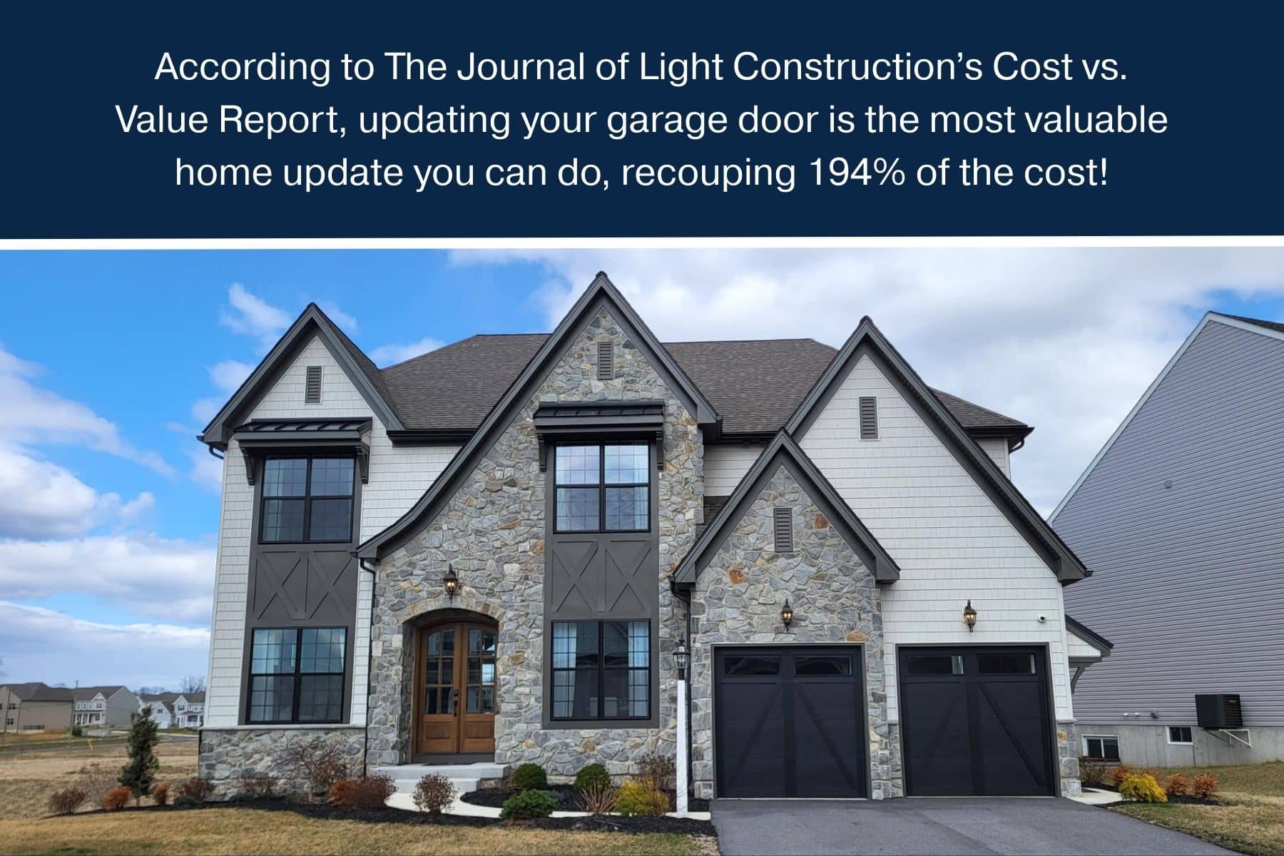 According to The Journal of Light Construction’s Cost vs. Value Report, updating your garage door is the most valuable home update you can do, recouping 194% of the cost!